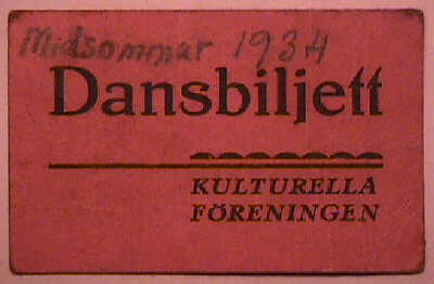 Dansbiljett från midsommarafton 1934 i Riseberga